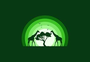 Silhouette of a giraffe on the meadow vector