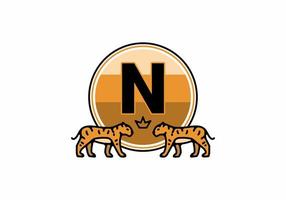 Two tiger line art with N initial letter vector