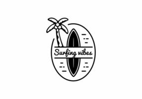 Surfing vibes line art illustration badge vector