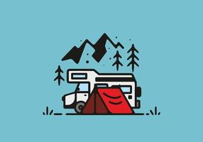 Simple camper van camping illustration vector