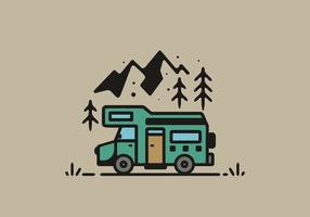 Simple camper van camping illustration vector