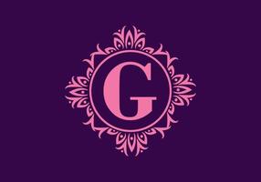 Purple G initial letter in circle classic frame vector