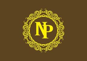 NP initial letter in vintage circle frame vector