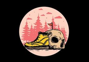 botas al aire libre e ilustración de calavera vector