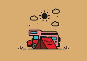 Simple camper van camping illustration vector