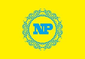 NP initial letter in vintage circle frame vector