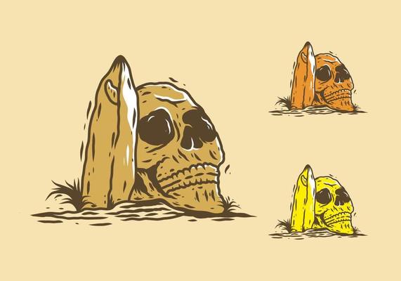 Surfing board with skeleton head illustration drawing