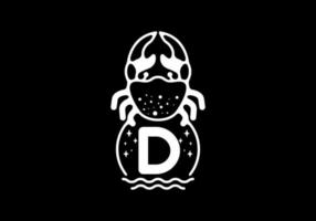 White black crab line art with D initial letter vector