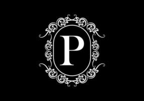 Black initial P letter in classic frame vector