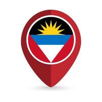 Map pointer with country Antigua and Barbuda. Antigua and Barbuda flag. Vector illustration.