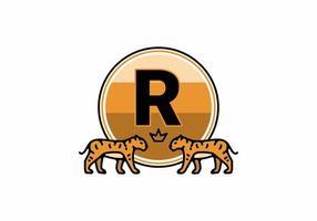 Two tiger line art with R initial letter vector