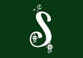 White green of S initial letter in ramadan theme vector