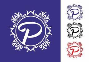 Purple P initial letter in vintage circle frame vector