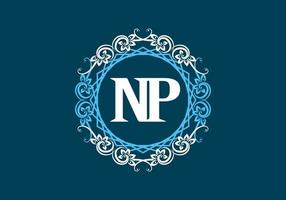 NP initial letter in vintage circle frame vector