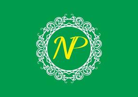 NP initial letter in vintage circle frame vector