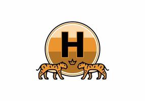 Two tiger line art with H initial letter vector