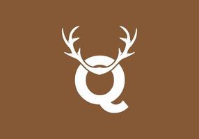 White brown color of Q initial letter with deer horn vector