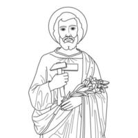 Saint Joseph the Worker Vector Illustration Outline Monochrome