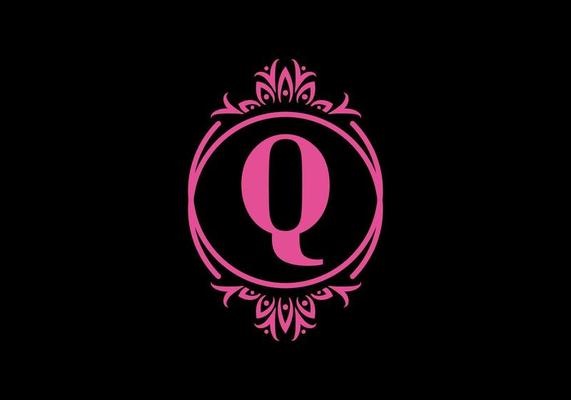 Pink black of Q initial letter in classic frame