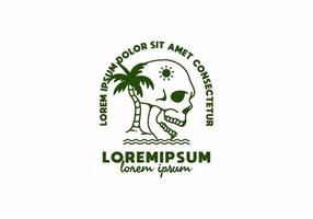 Skull head and coconut tree with lorem ipsum text vector