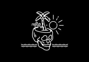 Skeleton head in the beach line art vector