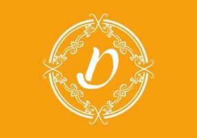White orange of D initial letter in circle classic frame vector