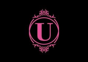 Pink black of U initial letter in classic frame vector