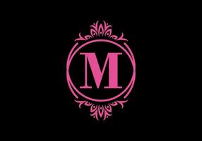 Pink black of M initial letter in classic frame vector