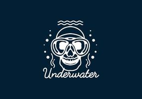 Skull underwater line art illustration vector