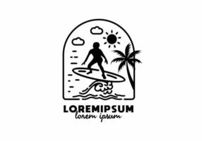 Wave surfing line art with lorem ipsum text vector