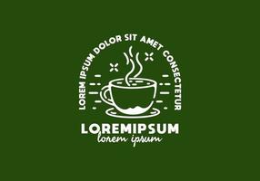 White green line art illustration of coffee cup with lorem ipsum text vector