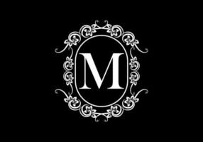 Black initial M letter in classic frame vector
