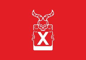 White red line art illustration of skull with X initial letter in the middle vector
