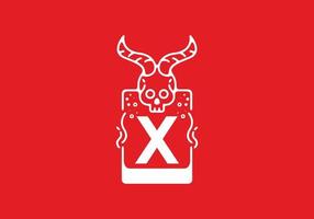 White red line art illustration of skull with X initial letter in the middle vector