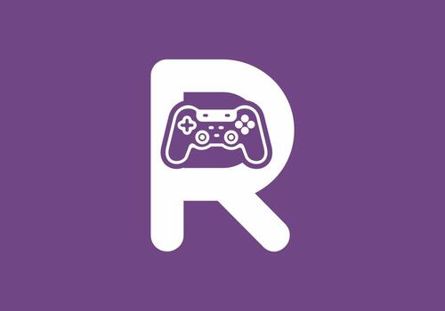 R initial letter with joystick shape vector