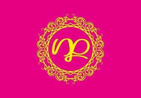 NP initial letter in vintage circle frame vector