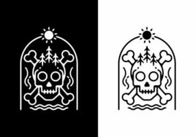 Skull and bone line art badge vector
