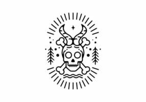 Skull in nature line art badge vector