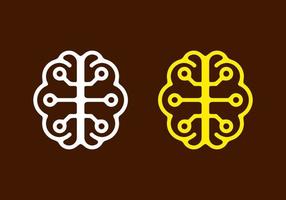 White and yellow illustration of brain in dark background vector