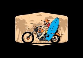 andar en motocicleta con ilustración de tabla de surf vector