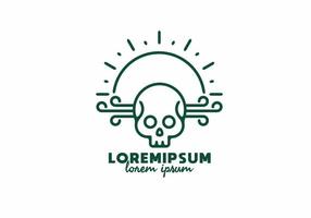 cabeza de calavera y arte de línea de sol con texto de lorem ipsum vector