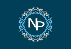 NP initial letter in vintage circle frame vector