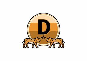 Two tiger line art with D initial letter vector