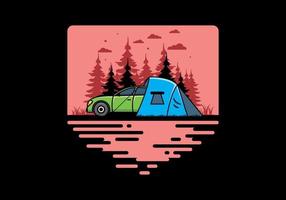 Night camping with car illustration vector