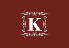 Red white K initial letter in square classic frame vector