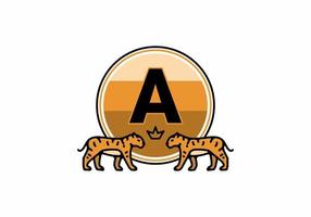 Two tiger line art with A initial letter vector