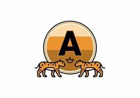 Two tiger line art with A initial letter vector