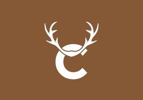 White brown color of C initial letter with deer horn vector