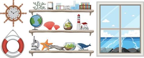 Miscellaneous objects on wall shelves vector