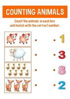 Worksheet design for counting animals vector